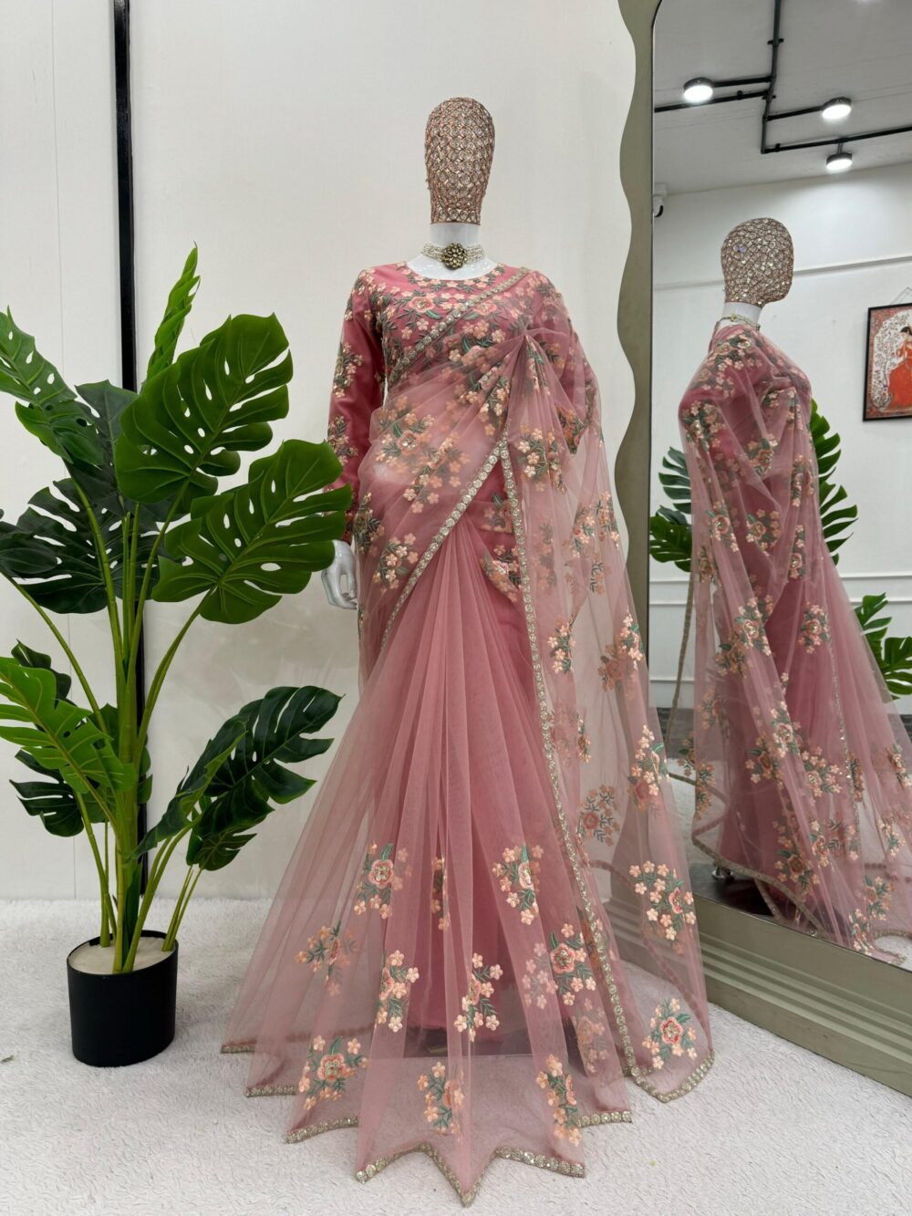 Looking some one for this same colour beautiful Designer Saree on Soft Net Febric with Thred & Sequnce work and blouse on also Soft Net Febric with Thred & Sequnce work. - Image 7